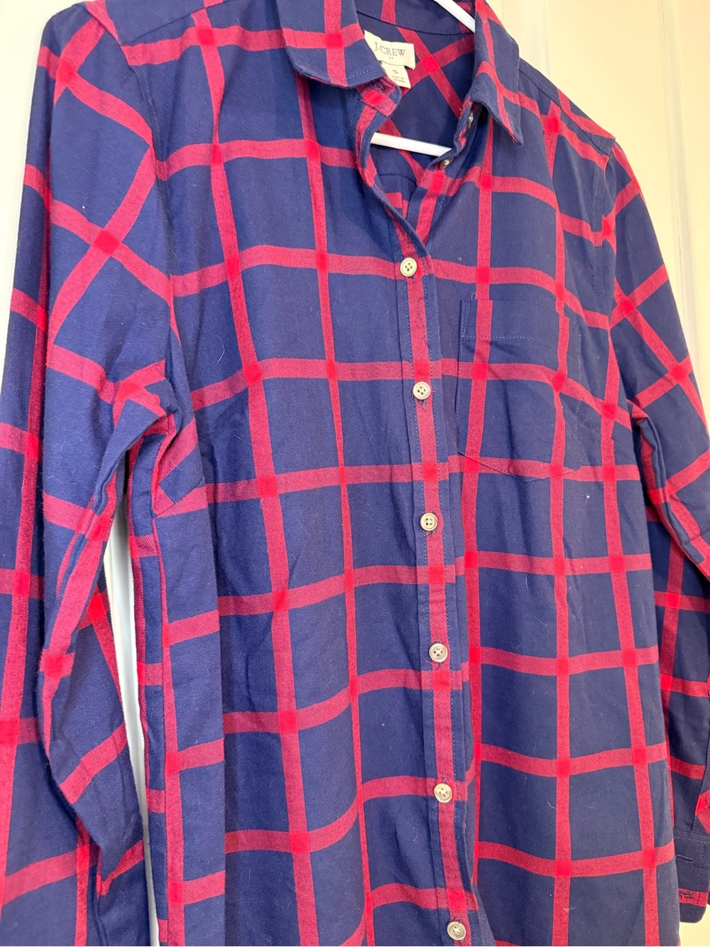 J.Crew Plaid Button Down Shirt Navy Red Windowpane Cotton Small - Picture 4 of 10